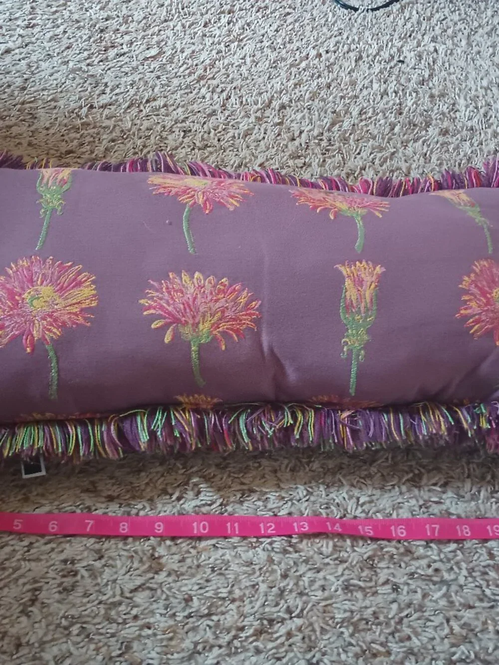24 x 13 Decorative Throw Pillow with Floral Pattern and Fringe
